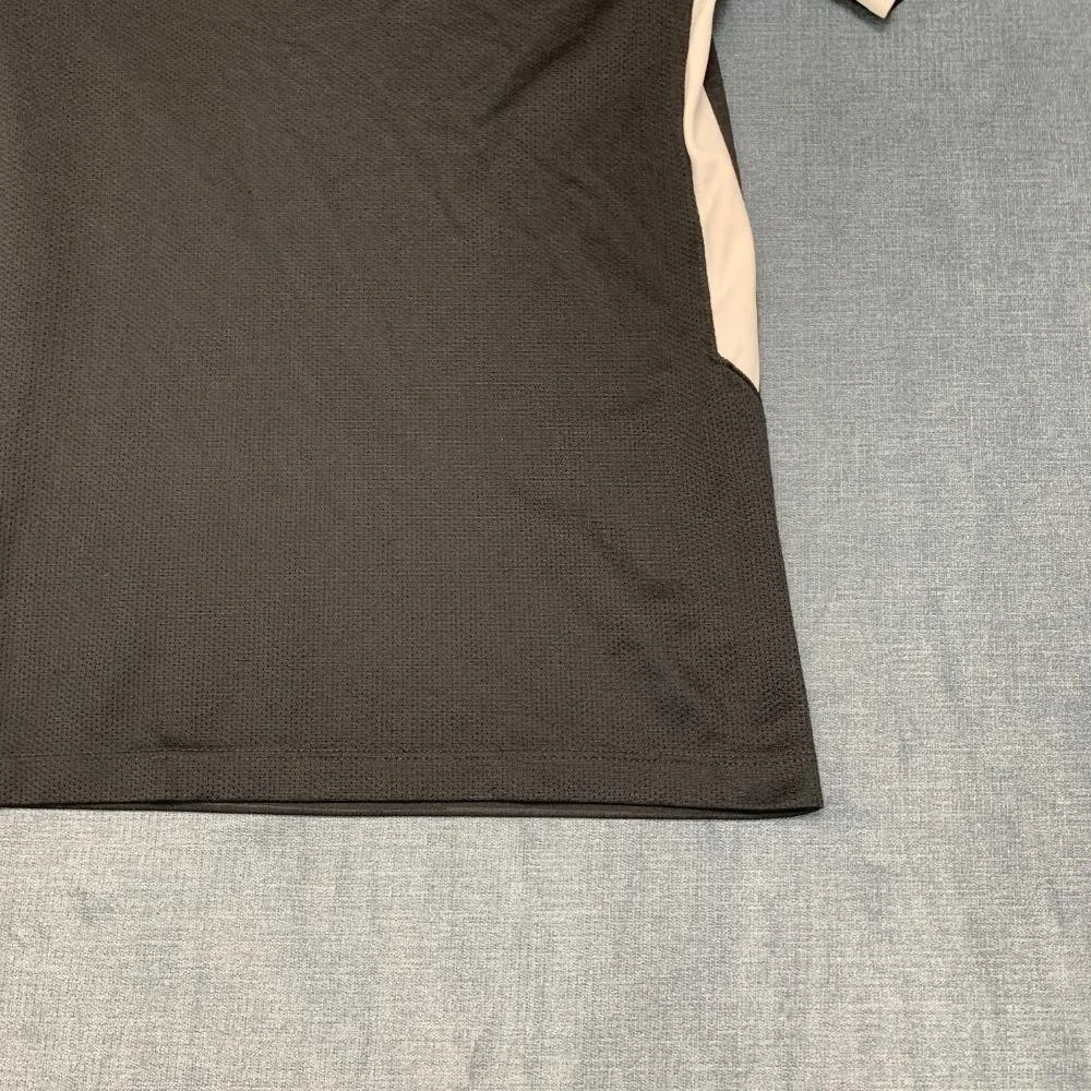 Nike Dri Fit T-Shirt Mens Large Black Striped Raglan Sleeve V Neck Swoosh Logo